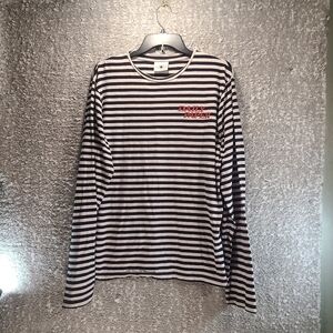 DAILY PAPER Long Sleeve Striped Black White Shirt XL Cotton Crew Neck
